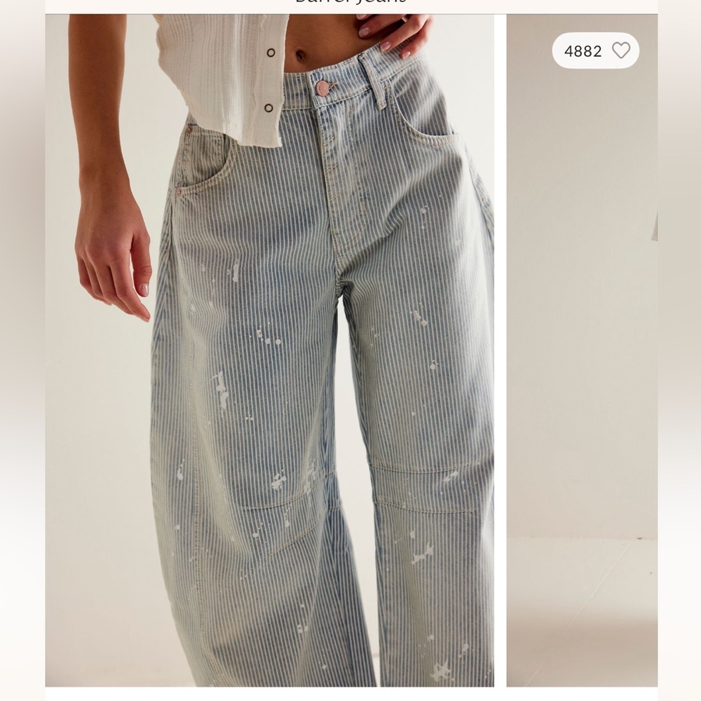 NWT Free people good luck mid rise stripe barrel jeans - Picture 3 of 7